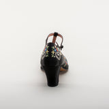 Daisy Embroidered T-Straps (Black)