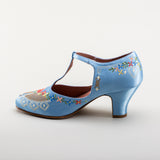 Daisy Embroidered T-Straps (Blue)